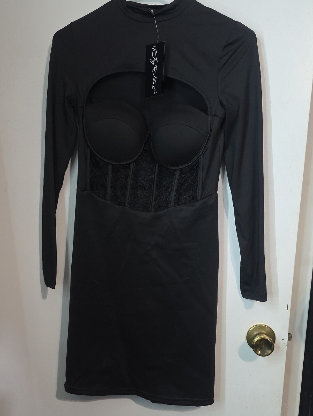 Black Long Sleeve Bustier Bodycon Dress